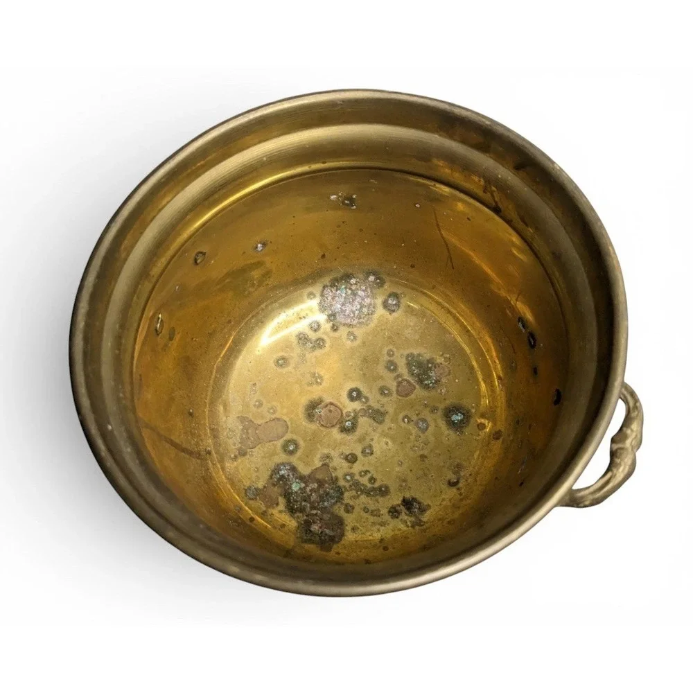 Vintage Solid Brass Planter Pot Footed 2 Handled Decor Made In India